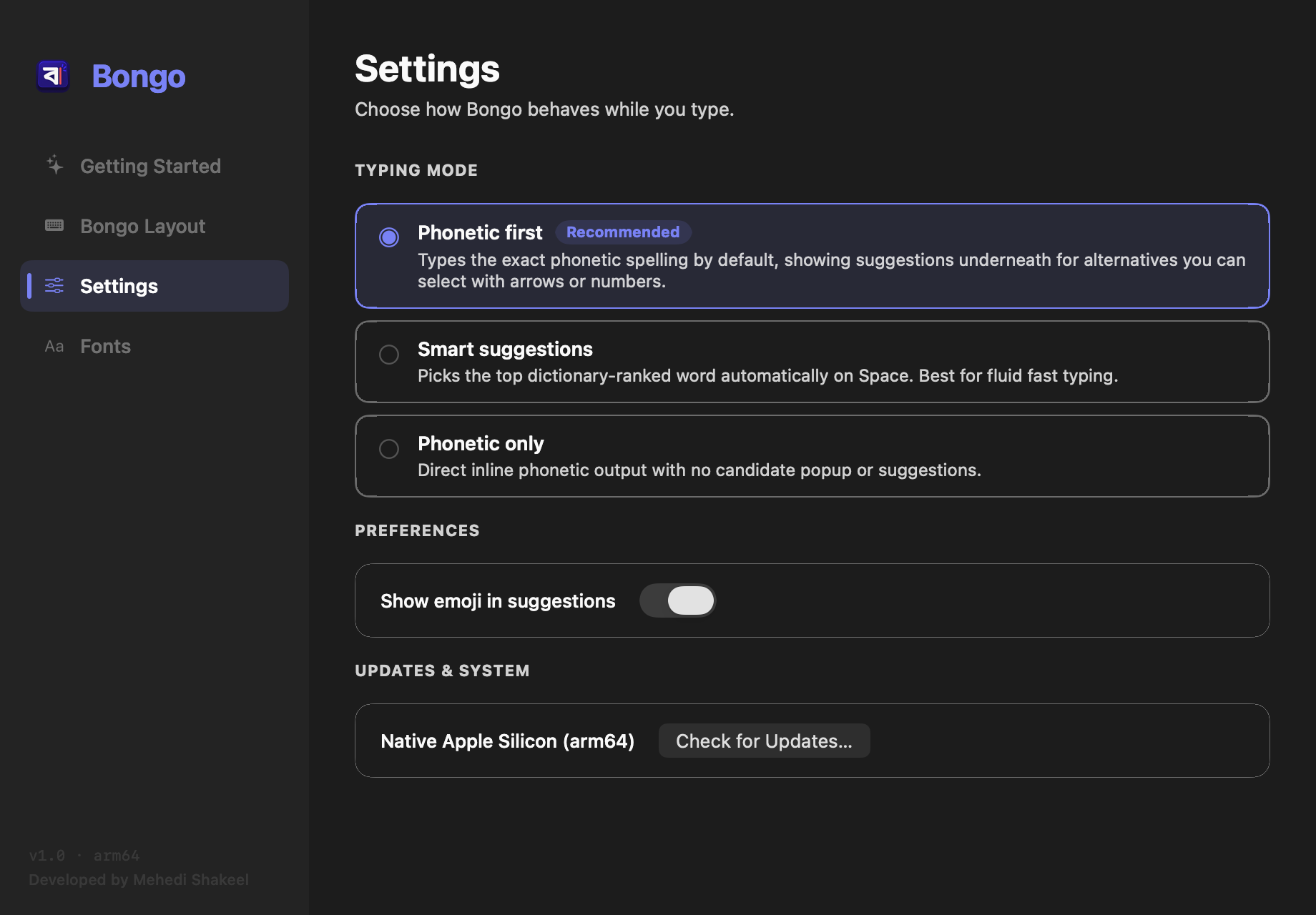 Bongo Settings Window